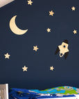 Wooden Wall Decoration - Moon, Saturn, Rocket & 10 Stars