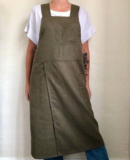 Split Leg Linen Smock Apron with Cross Back-6