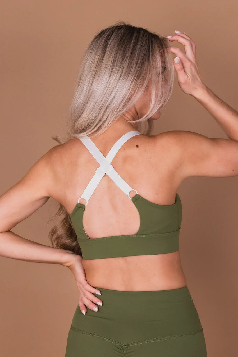 Olive Green Front Zip Sports Bra
