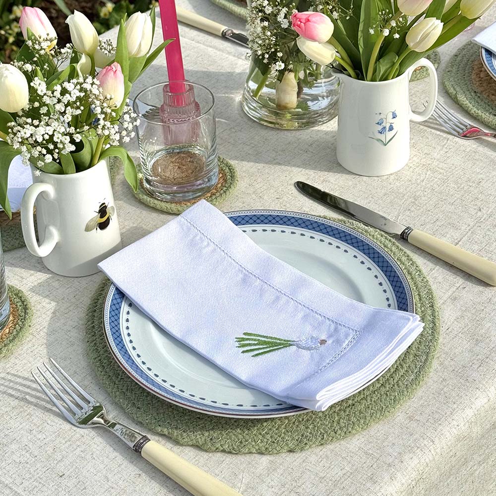 Embroidered Linen Napkins - Garden Veg