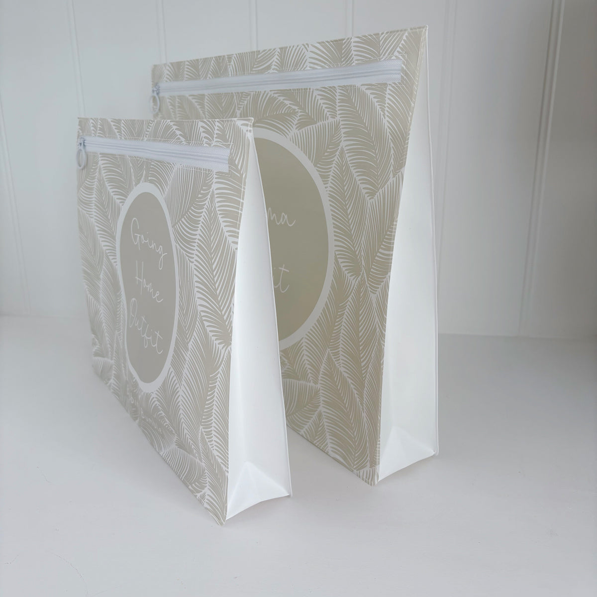 Hospital Bag Organiser Pouches - Unisex Beige Leaf Print