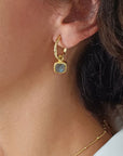 Labradorite Square Charm Gold Hoop Earrings
