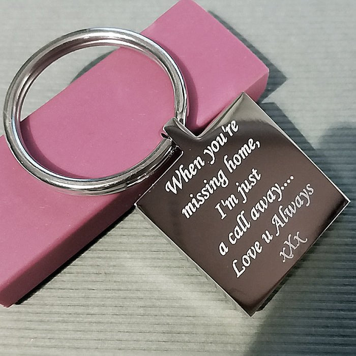 Engraved Square Keychain – Custom Photo Keyring With Mirror Finish &amp; Velvet Pouch