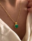 Green Onyx Square Pendant in Gold