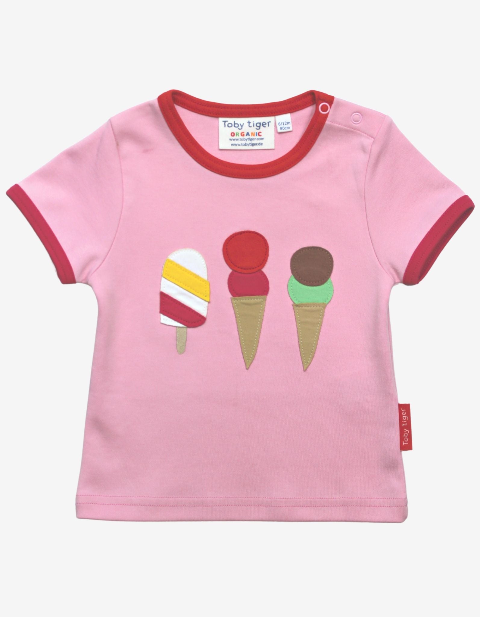 Premium organic cotton kids t-shirt with ice cream applique, soft GOTS certified summer top, stylish baby and toddler clothing by Toby Tiger at brixbailey.com