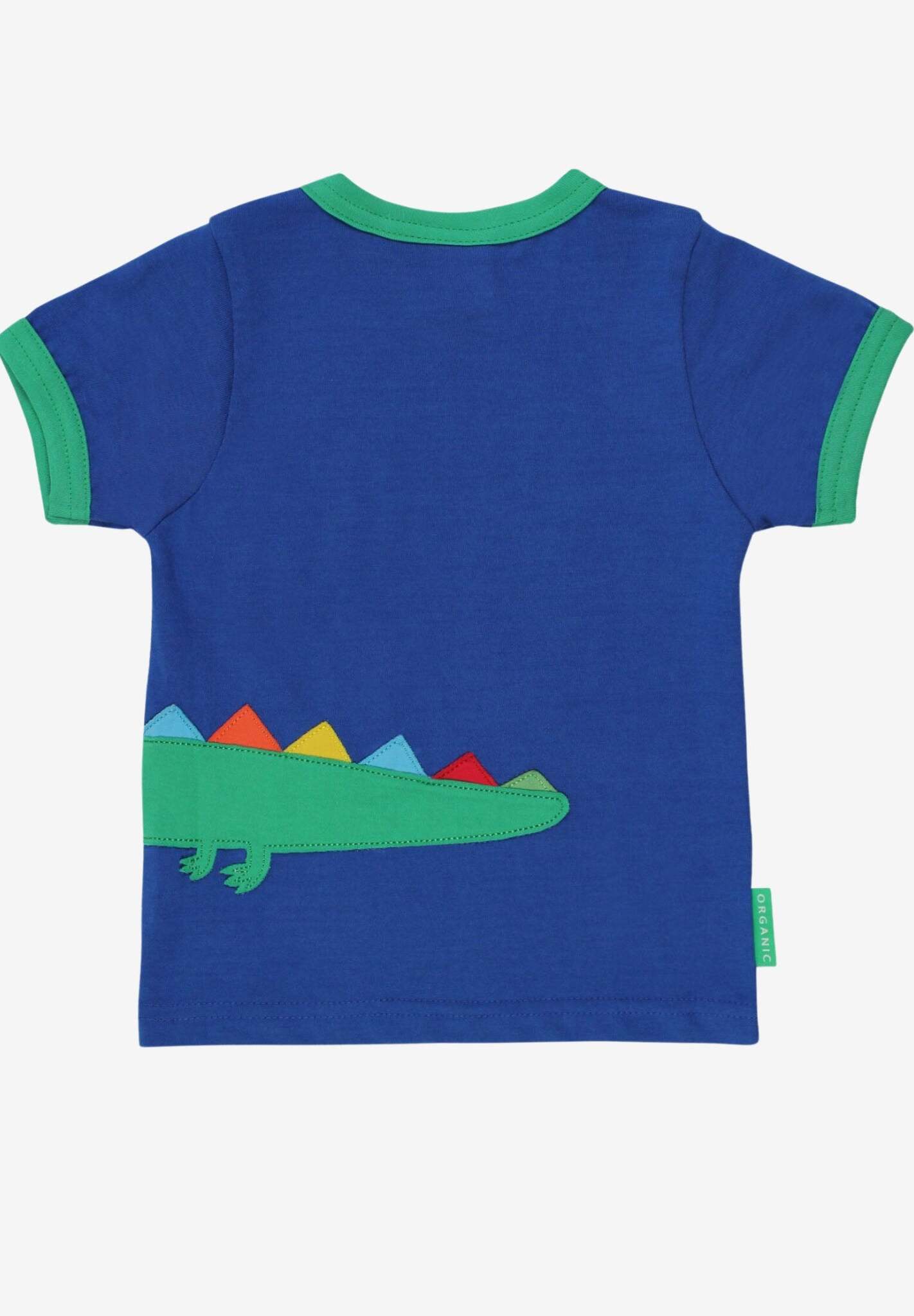 Luxury baby crocodile applique t-shirt, stylish rainbow details, soft organic cotton, snap button closure, best-selling sustainable kids fashion by Toby Tiger at brixbailey.com