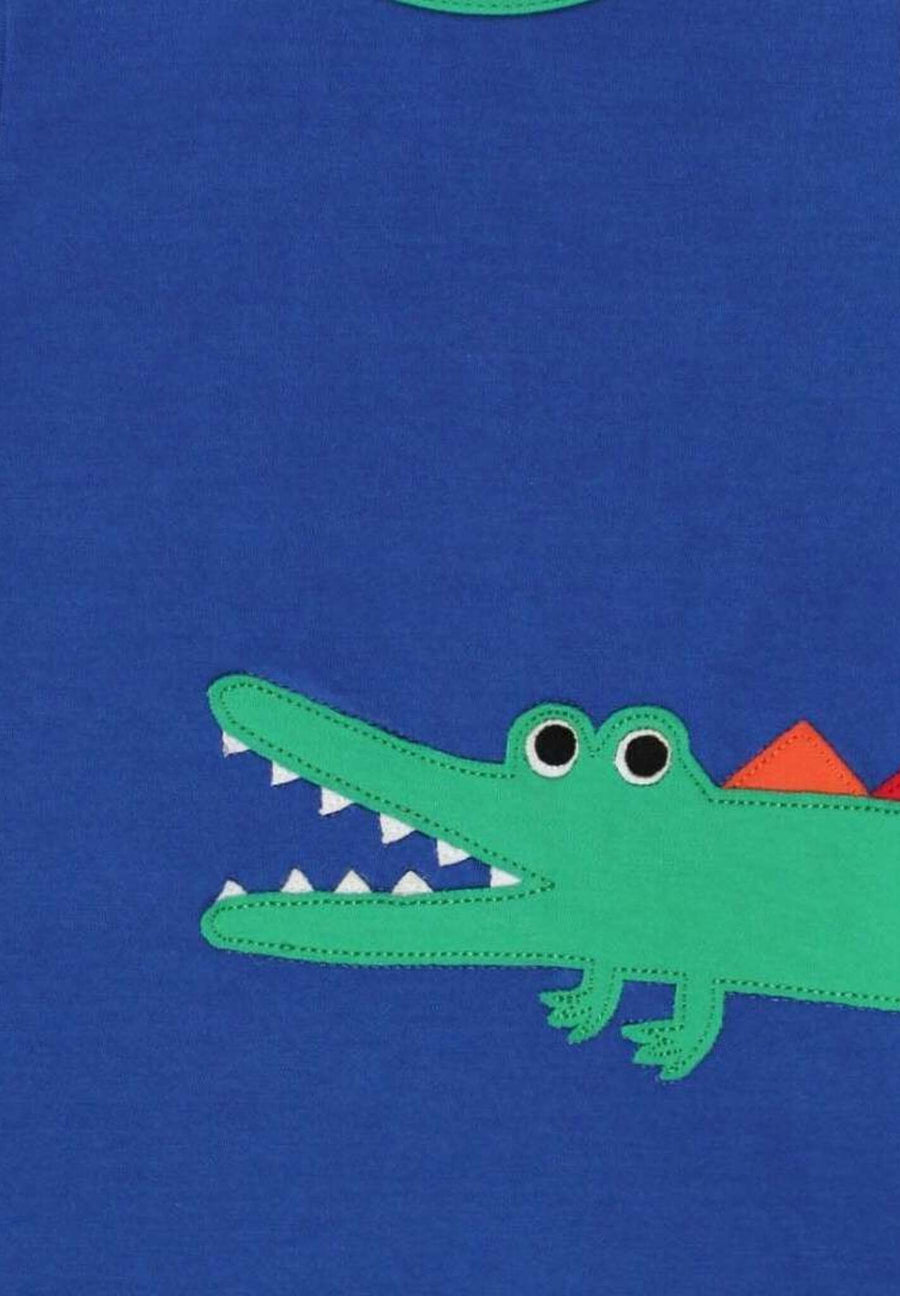Premium baby crocodile t-shirt with rainbow applique, soft organic cotton, snap neck closure, sizes 3-24 months by Toby Tiger at brixbailey.com