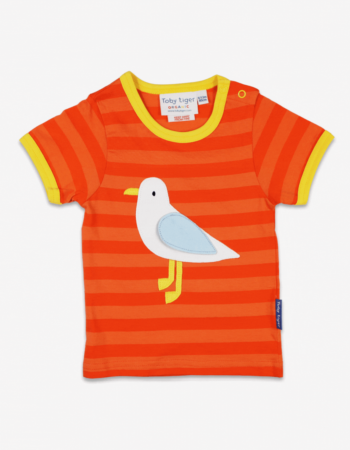 Premium Striped Organic Cotton T-Shirt with Fun Seagull Applique and Hidden Chip Pocket for Babies by Toby Tiger at brixbailey.com