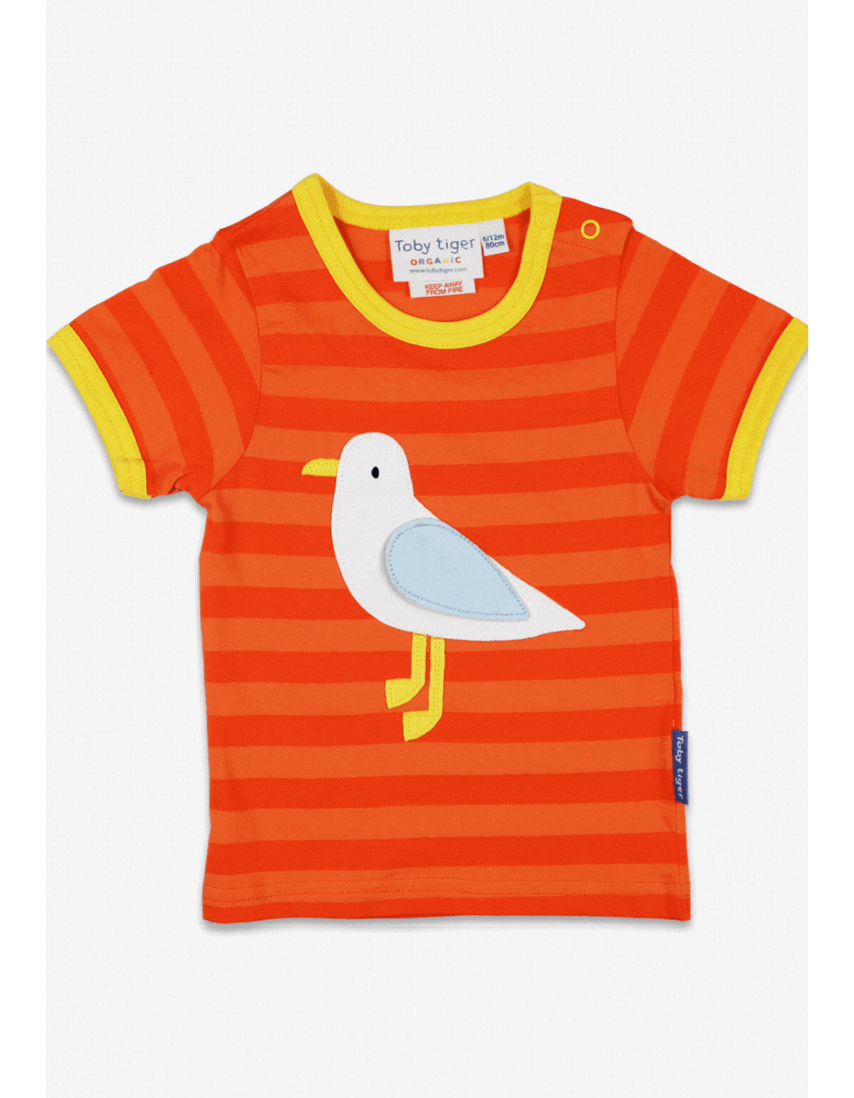 Playful Striped Organic Cotton T-Shirt with Seagull Applique and Hidden Chip Pocket, Soft and Stylish for Babies by Toby Tiger at brixbailey.com