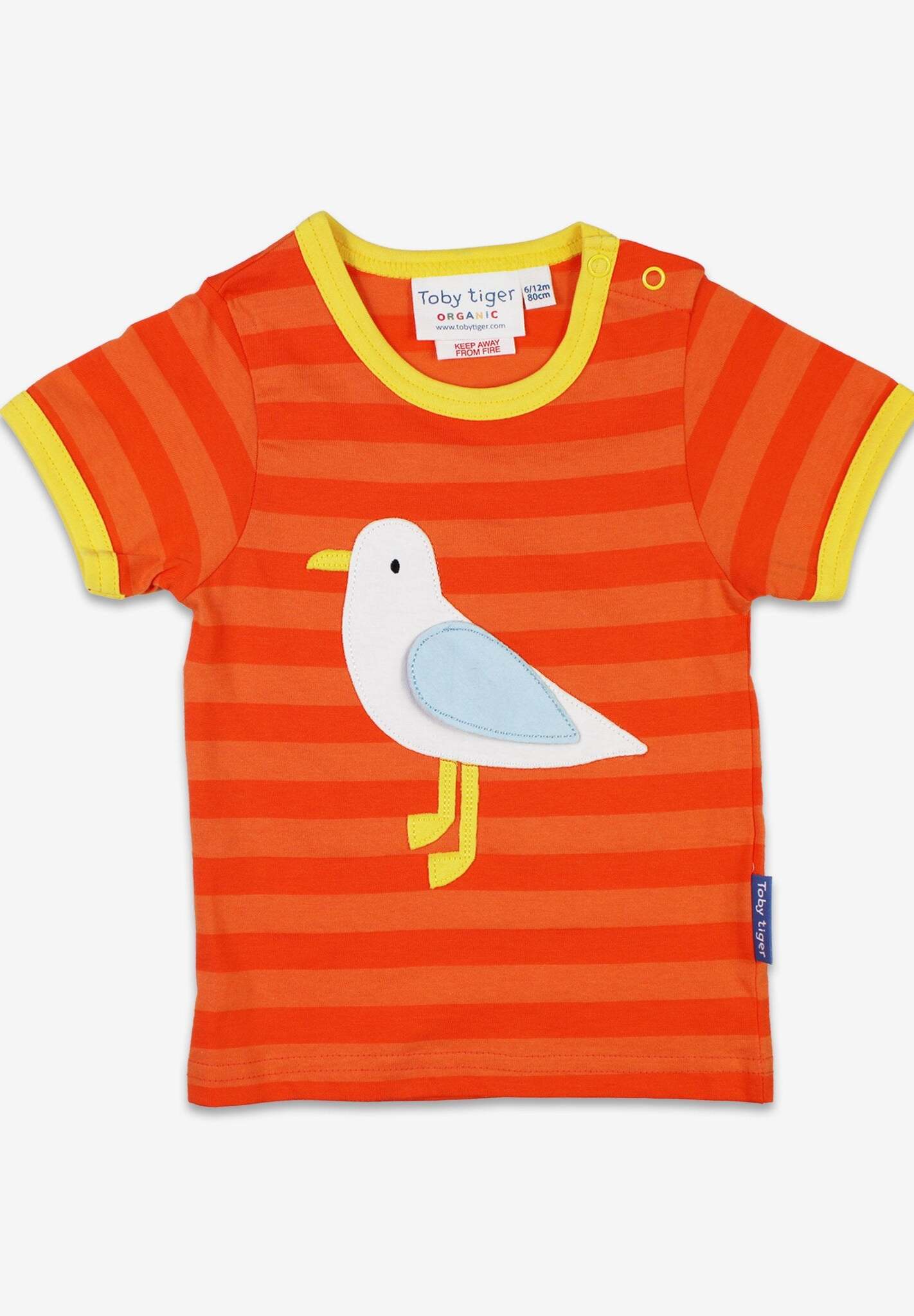 Premium Striped Organic Cotton T-Shirt with Seagull Applique and Hidden Chip Pocket for Babies and Toddlers by Toby Tiger at brixbailey.com