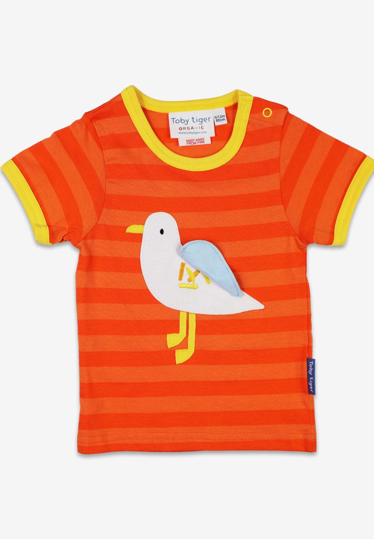 Premium Striped Organic Cotton T-Shirt with Fun Seagull Applique and Hidden Chip Pocket for Babies by Toby Tiger at brixbailey.com