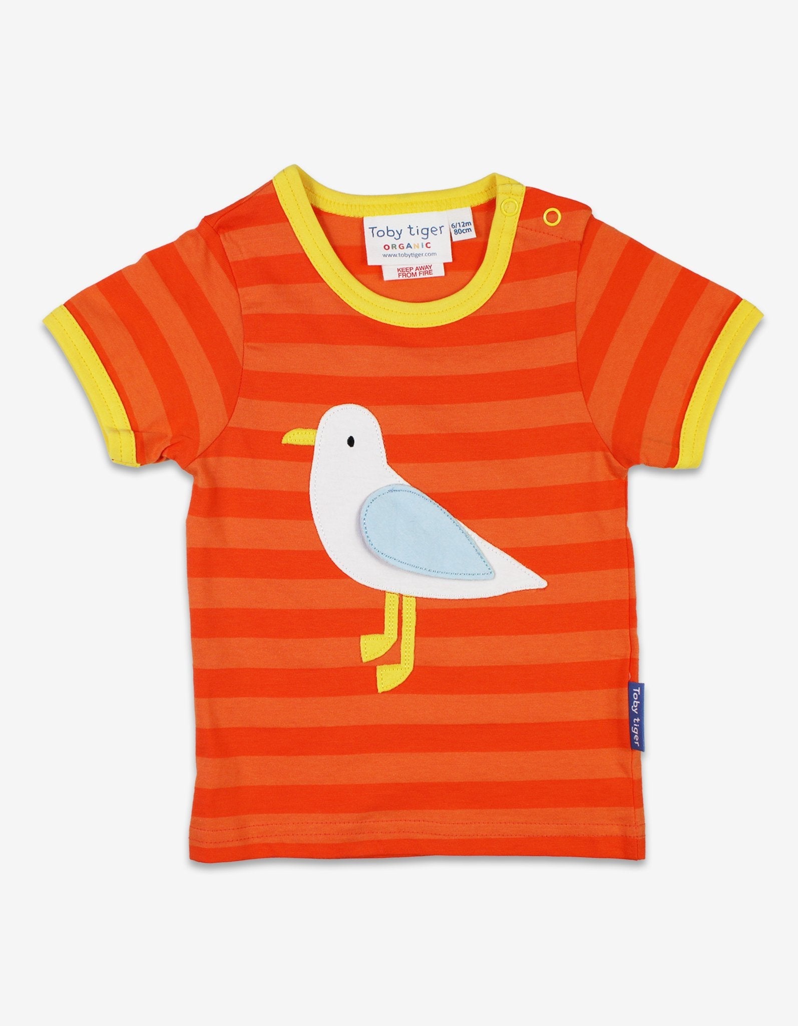 Playful Striped Organic Cotton T-Shirt with Seagull Surprise Pocket for Kids, Soft and Eco-Friendly Baby Clothing by Toby Tiger at brixbailey.com