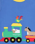 Premium organic cotton kids t-shirt with playful train applique, soft GOTS-certified fabric, snap buttons for easy dressing by Toby Tiger at brixbailey.com