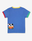 Organic cotton baby t-shirt with train applique, soft premium material, snap buttons for easy dressing, GOTS certified, eco-friendly dyes by Toby Tiger at brixbailey.com