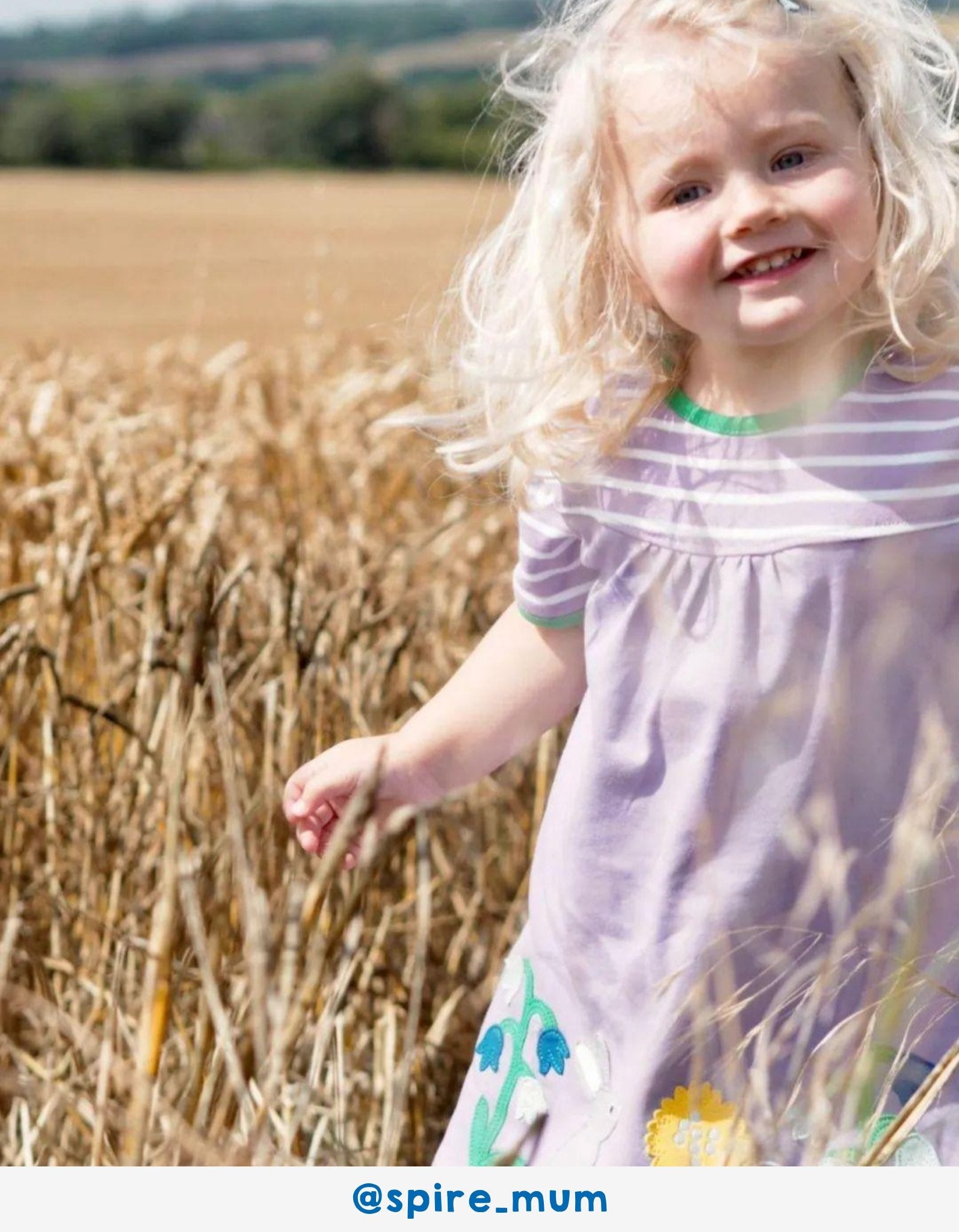 Organic Kids T-Shirt Dress with Spring Floral Appliques and Striped Top in Lilac and Green by Toby Tiger at brixbailey.com
