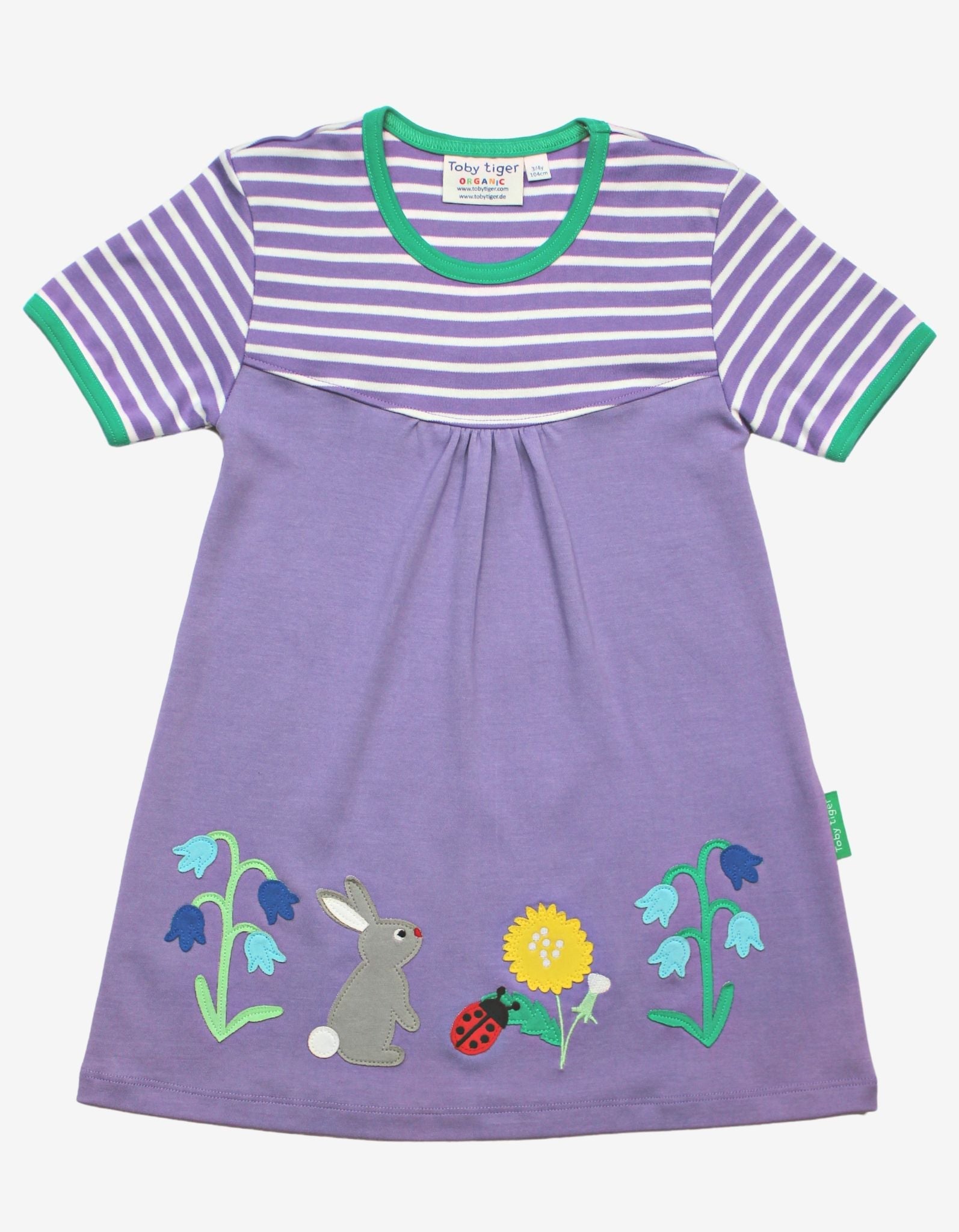 Organic Kids T-Shirt Dress with Floral Appliques and Striped Top for Spring, 100% GOTS Certified Cotton by Toby Tiger at brixbailey.com