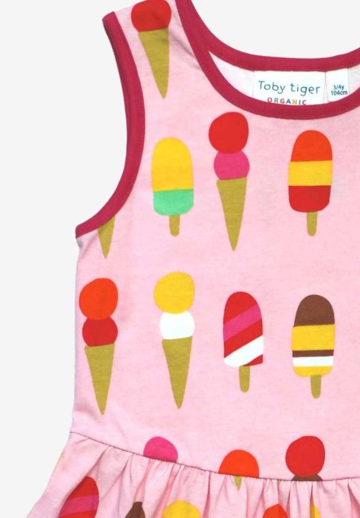 Organic Cotton Summer Dress for Kids with Ice Cream Print, Full Skirt and Soft Fabric by Toby Tiger by Toby Tiger at brixbailey.com