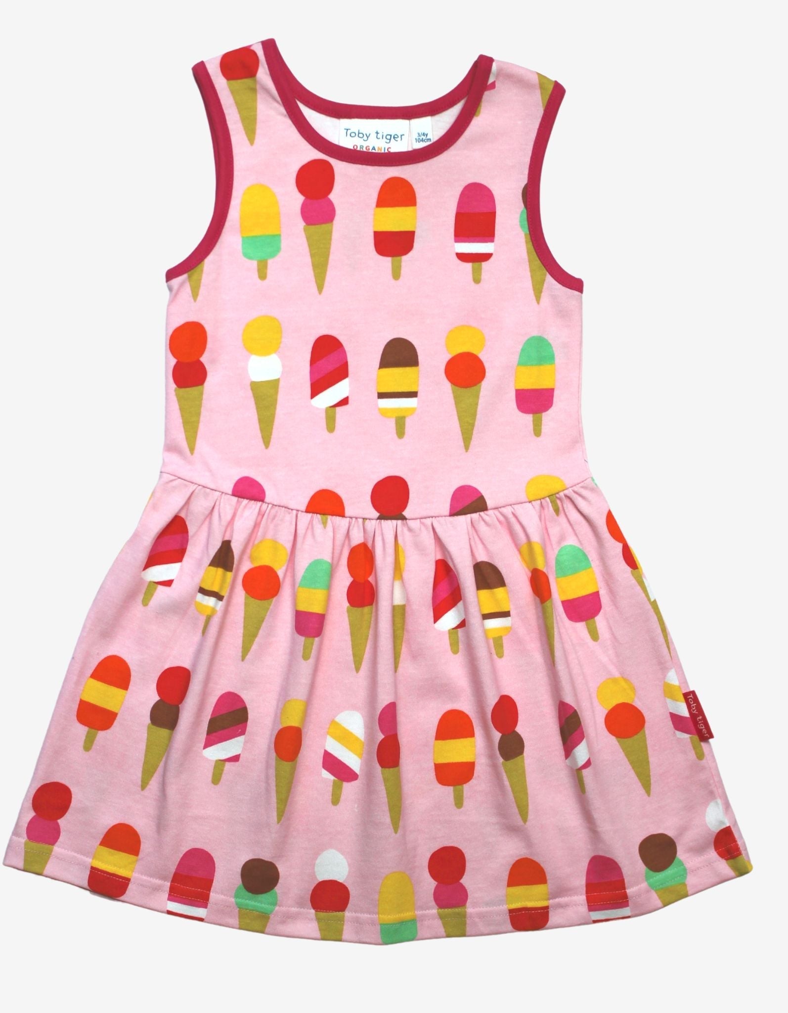 Organic Cotton Summer Dress for Kids with Ice Cream Print, Full Skirt and Soft Fabric, Toby Tiger Eco-Friendly Design by Toby Tiger at brixbailey.com