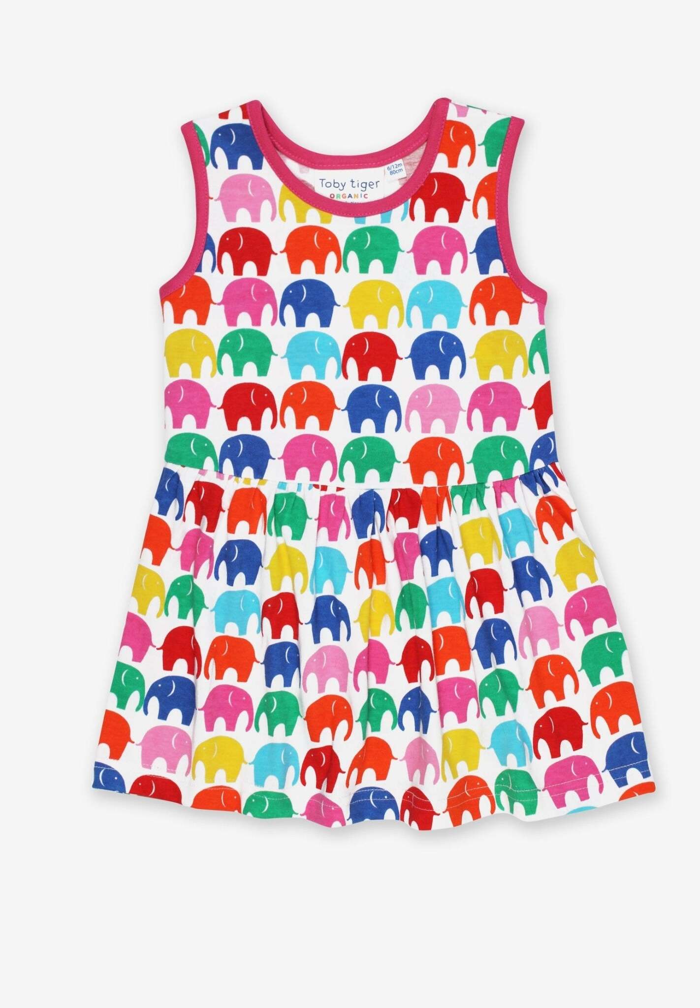 Colorful Elephant Print Summer Dress in Soft GOTS Certified Organic Cotton, Stylish and Eco-Friendly by Toby Tiger at brixbailey.com
