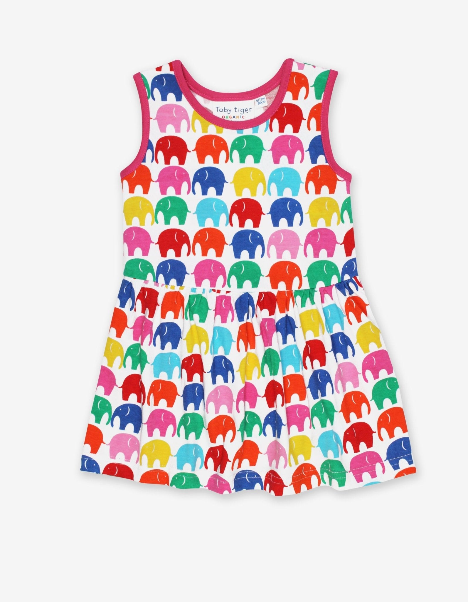 Colorful Elephant Print Summer Dress in Soft Organic Cotton with Toby Tiger Design, Eco-Friendly and Machine Washable by Toby Tiger at brixbailey.com