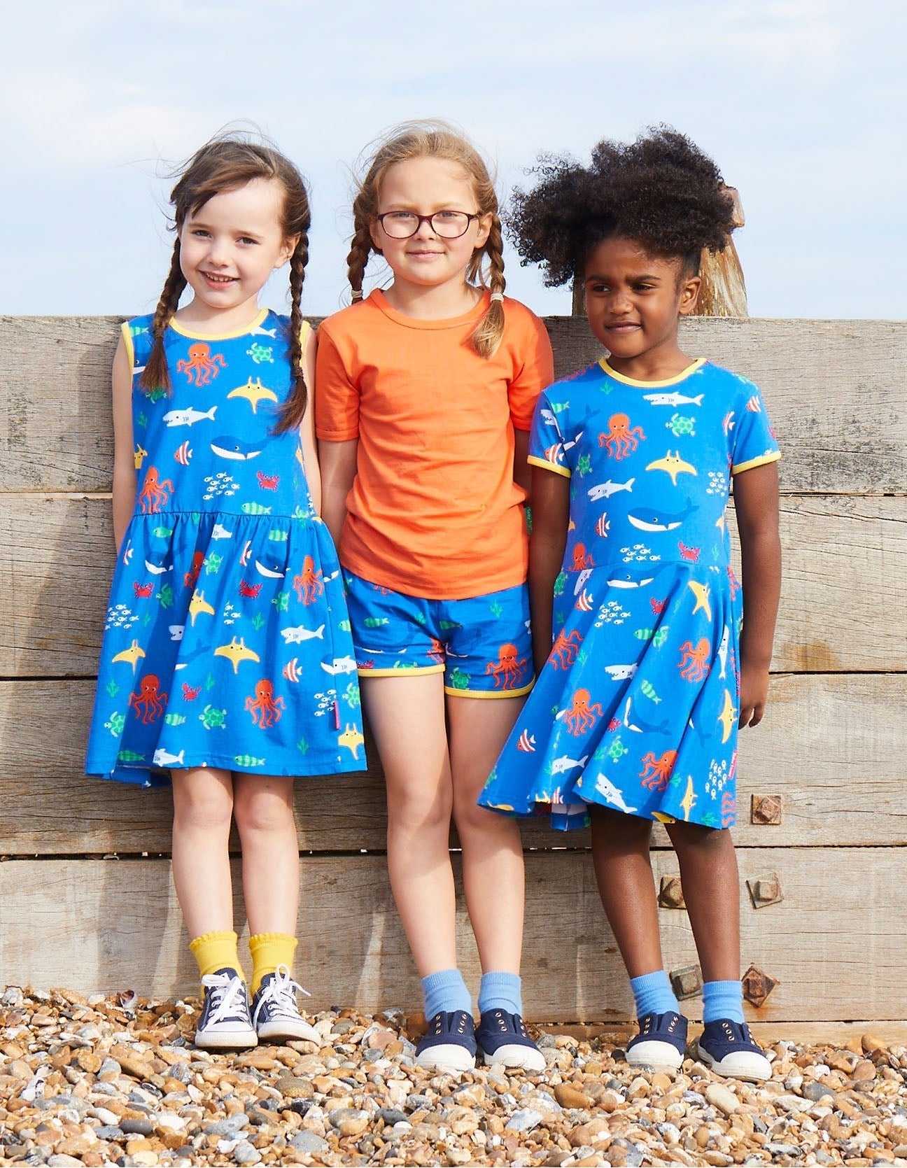 Stylish Summer Dress for Kids with Ocean Print, Organic Cotton and Adjustable Straps by Toby Tiger by Toby Tiger at brixbailey.com