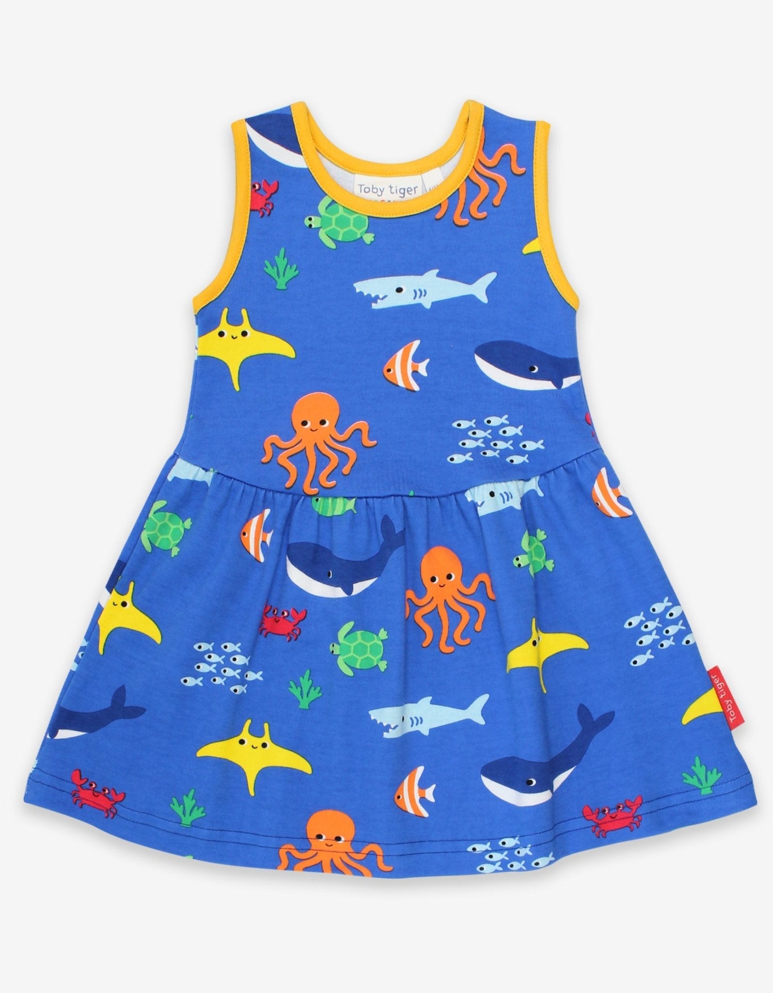 Stylish Summer Dress for Kids with Ocean Animal Print, Sustainable GOTS Organic Cotton by Toby Tiger by Toby Tiger at brixbailey.com