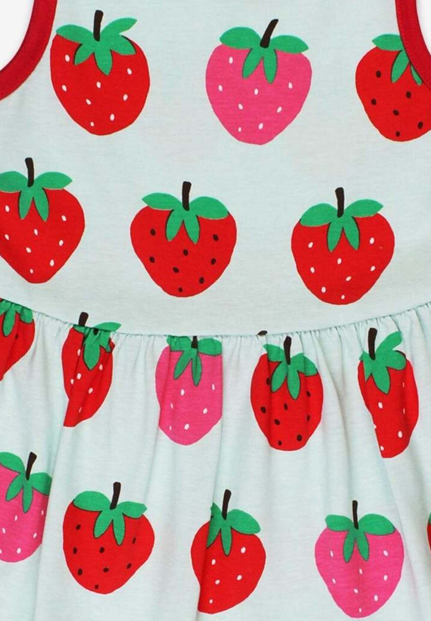 Organic Strawberry Summer Dress for Kids with Swinging Skirt and Toby Tiger Print by Toby Tiger at brixbailey.com