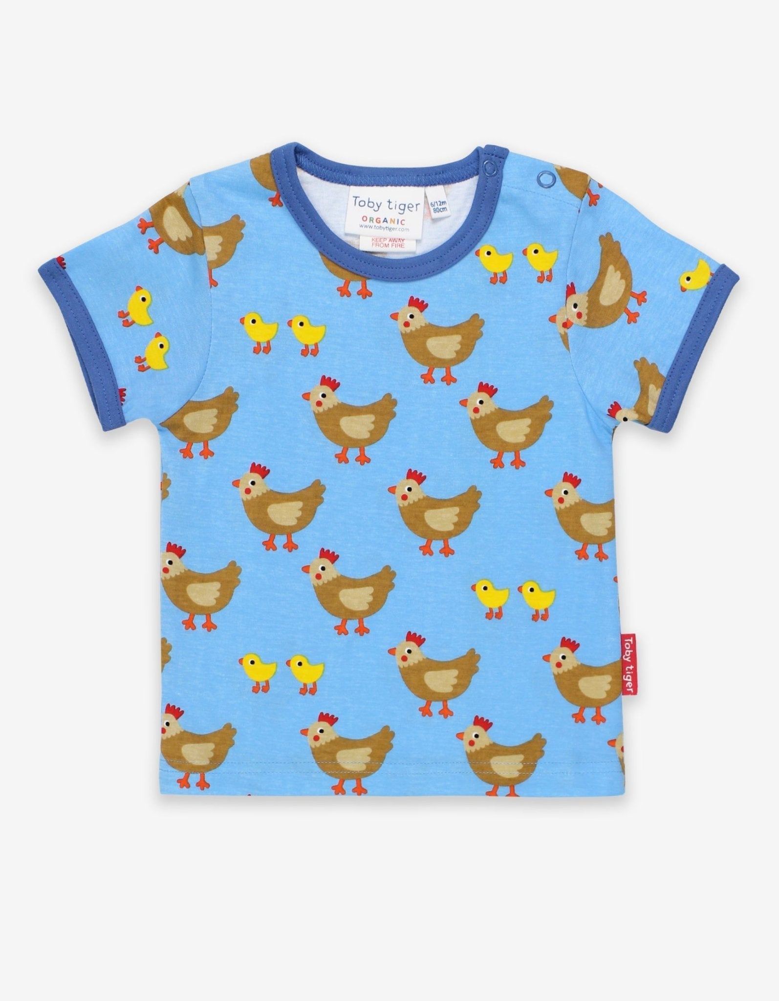 Trendy Toby Tiger Kids Chicken Print T-Shirt with Snap Buttons, Soft Organic Cotton, Eco-Friendly Dyes, Sizes 3-24 Months by Toby Tiger at brixbailey.com