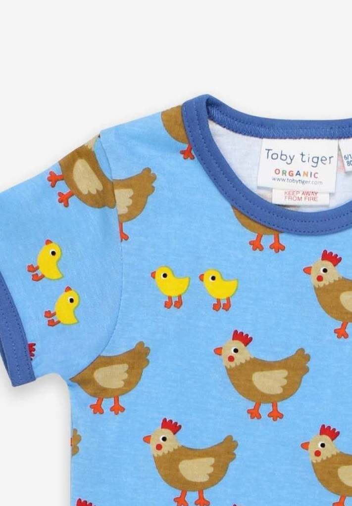 Trendy Wild Chickens Print Organic Cotton Baby T-Shirt with Snap Buttons and Soft GOTS-Certified Fabric by Toby Tiger at brixbailey.com