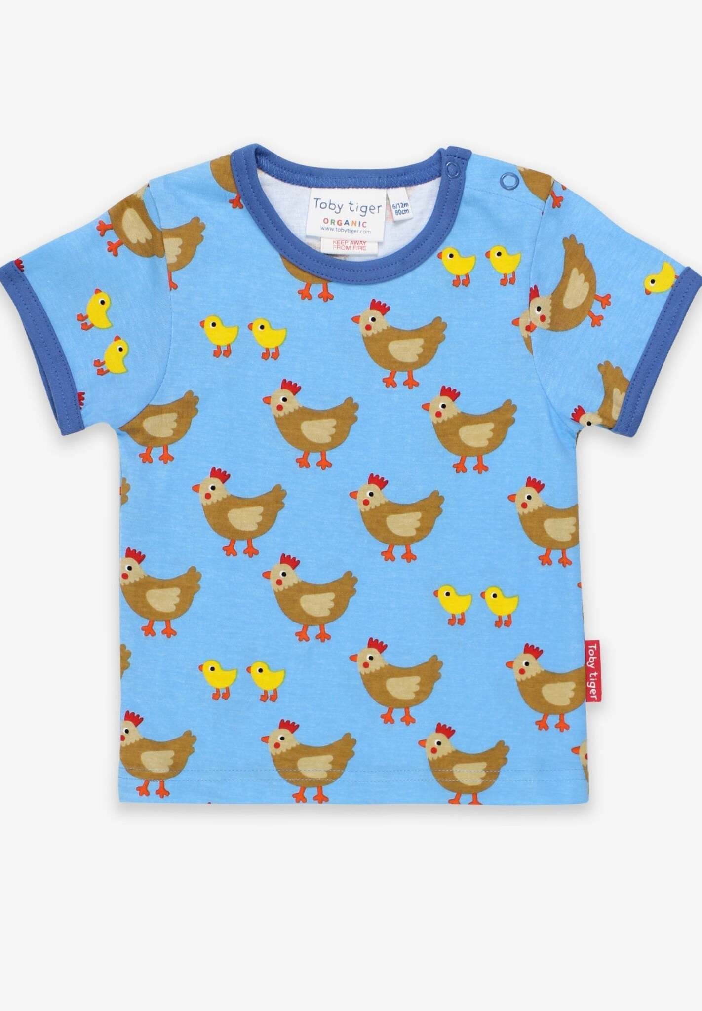 Trendy Toby Tiger Kids Chicken Print T-Shirt with Snap Buttons, Soft Organic Cotton, Eco-Friendly Dyes, Sizes 3-24 Months by Toby Tiger at brixbailey.com