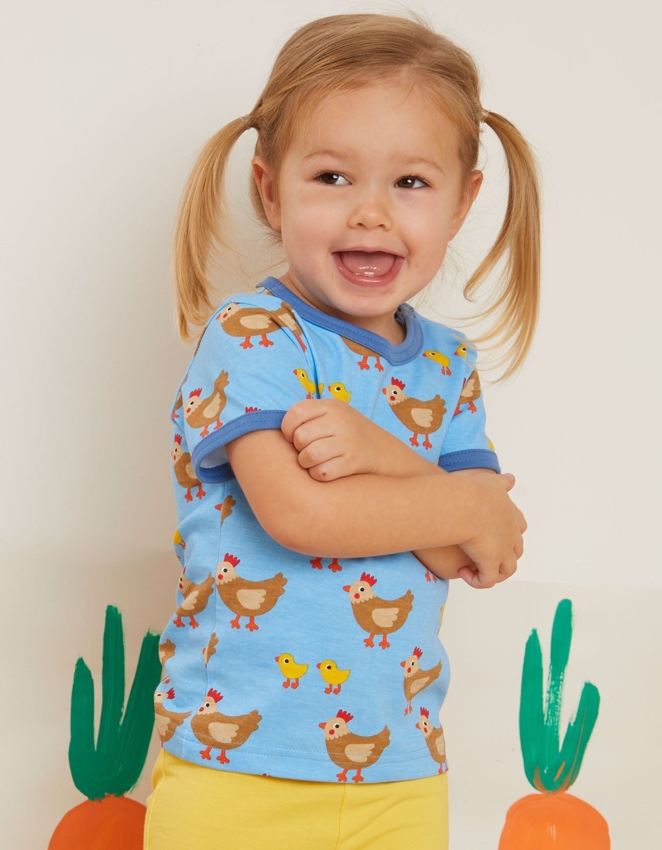 Trendy Toby Tiger Kids Chicken Print T-Shirt with Snap Buttons, Soft Organic Cotton, Eco-Friendly Dyes, Sizes 3-24 Months by Toby Tiger at brixbailey.com