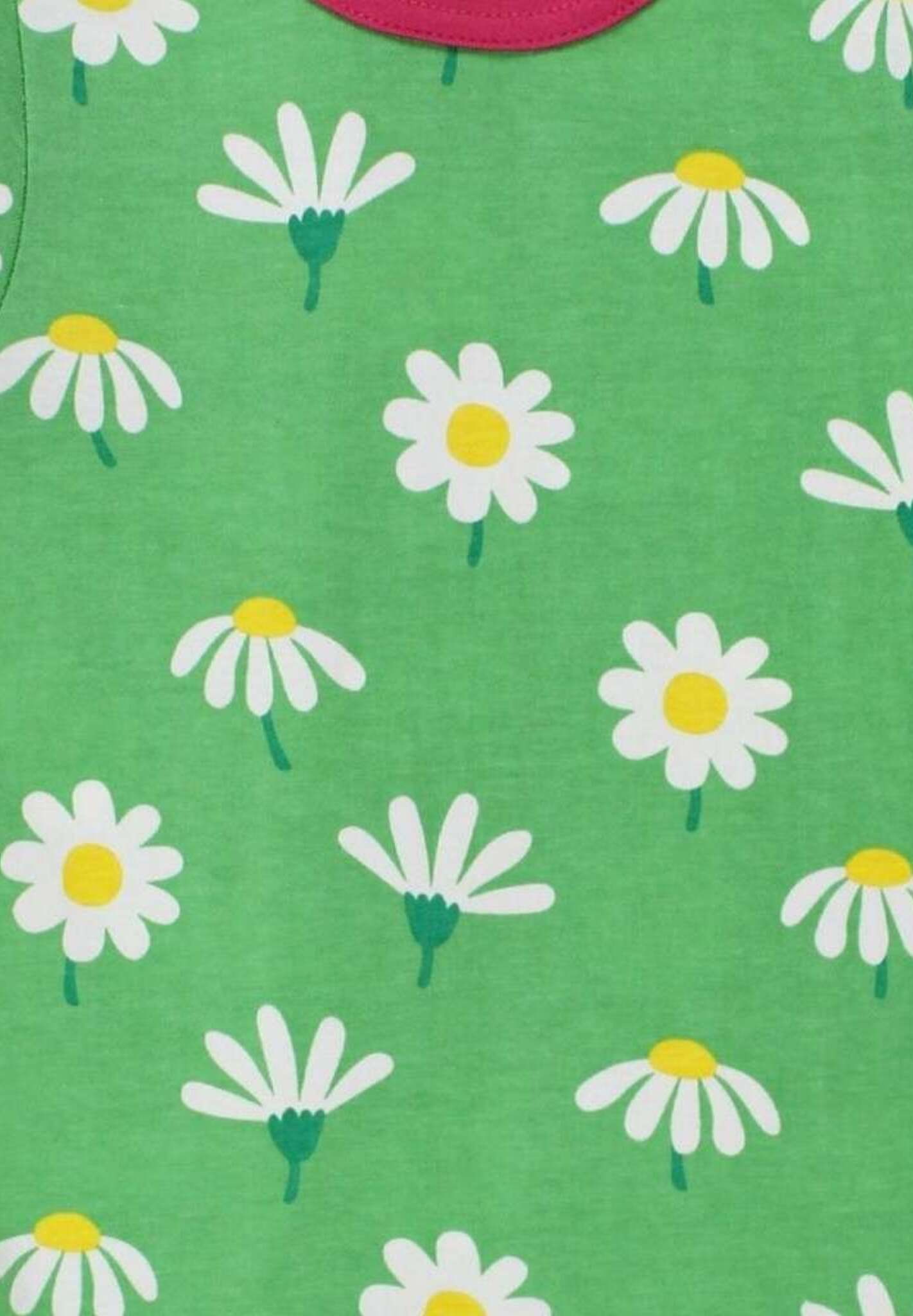 Premium baby daisy print short sleeve shirt, soft organic cotton, snap button closure, eco-friendly dyes, machine washable by Toby Tiger at brixbailey.com