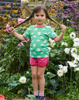 Premium baby daisy print t-shirt, 100% organic cotton, soft pink trim, snap button closure, machine washable, sizes 3-24 months by Toby Tiger at brixbailey.com