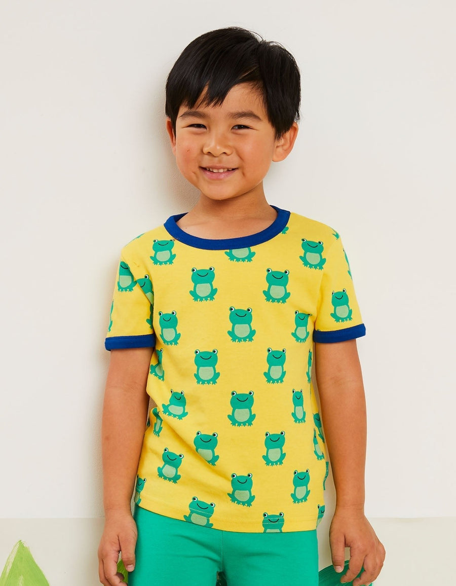 Premium baby frog print t-shirt, stylish handcrafted organic cotton, trendy Toby Tiger design, snap button closure, luxury soft fabric by Toby Tiger at brixbailey.com