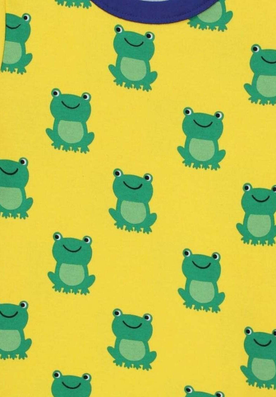 Premium baby frog print t-shirt, stylish handcrafted organic cotton, cute frog concert design, snap button closure, best-selling toddler outfit by Toby Tiger at brixbailey.com