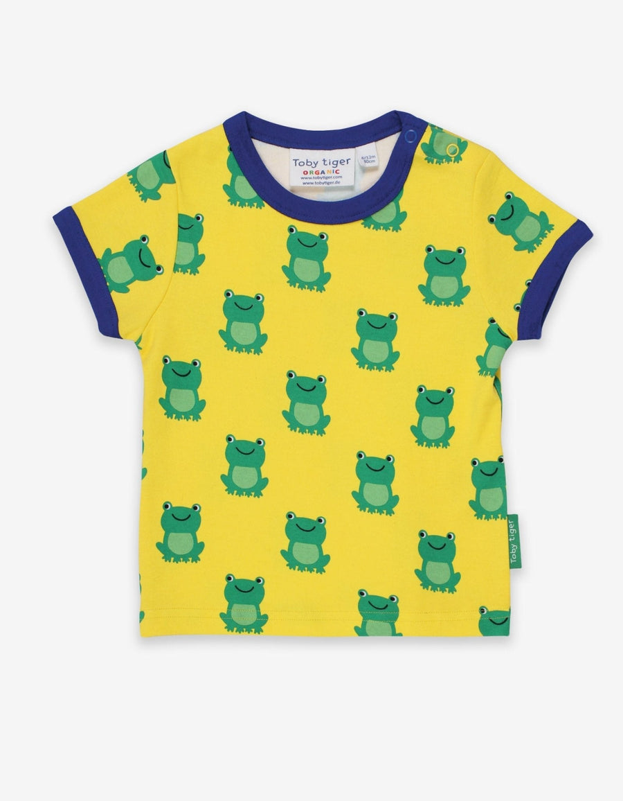 Premium baby frog print t-shirt, stylish handcrafted organic cotton, trendy Toby Tiger design, snap button closure by Toby Tiger at brixbailey.com