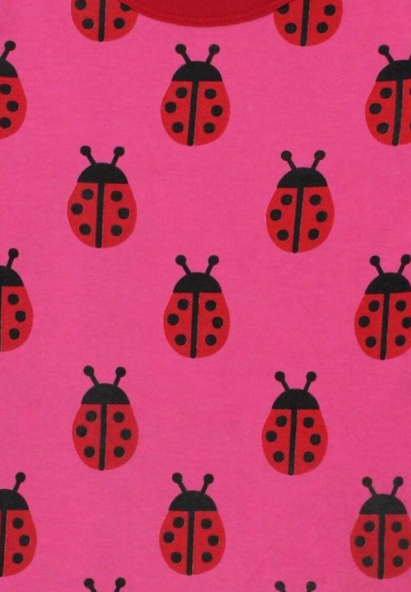 Premium Pink Ladybug Print Baby T-Shirt with Red Trim and Snap Buttons, 100% GOTS Certified Organic Cotton by Toby Tiger at brixbailey.com