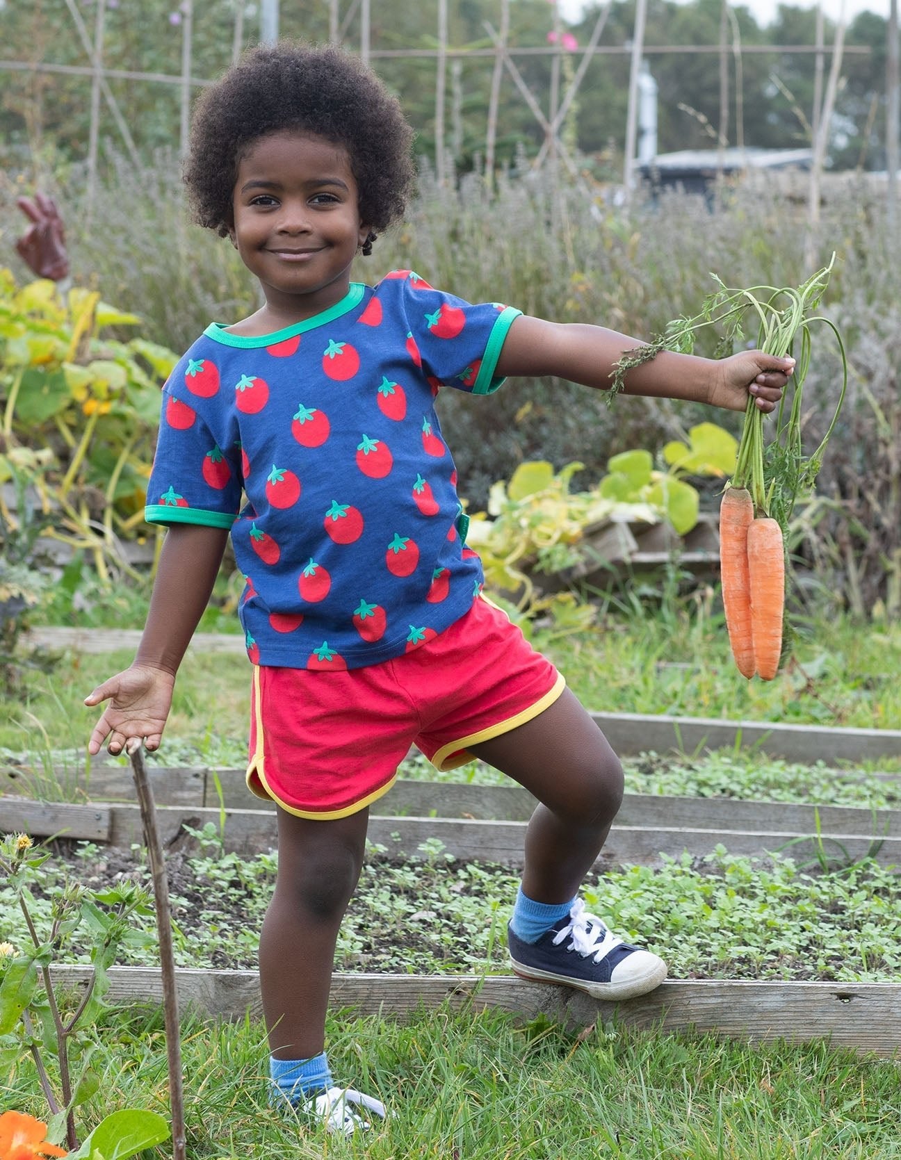 Luxury baby short sleeve t-shirt with tomato print, premium organic cotton, stylish Toby Tiger design, soft GOTS certified fabric by Toby Tiger at brixbailey.com