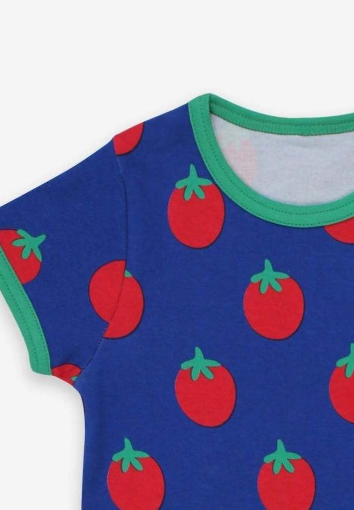 Premium baby t-shirt with tomato print, soft organic cotton, stylish short sleeves, snap buttons, eco-friendly dyes, Toby Tiger collection by Toby Tiger at brixbailey.com