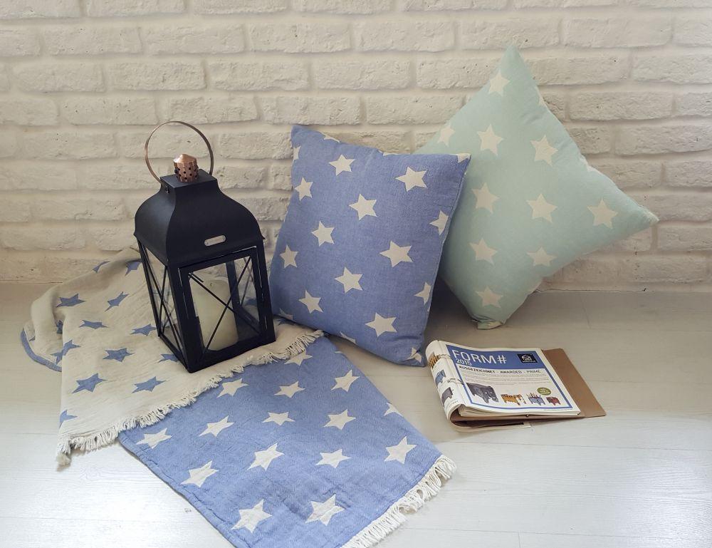 Luxury jacquard weave organic cotton throw, navy blue and off-white, stylish and soft, best-selling starbright throw, 90cm x 150cm by Wildash London at brixbailey.com