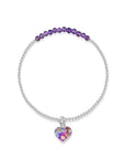 Purple Haze Amethyst Heart Stretch Silver Beaded Bracelet