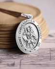 Sterling Silver Saint Christopher Oval Pendant – Engraved Travel Safety Necklace