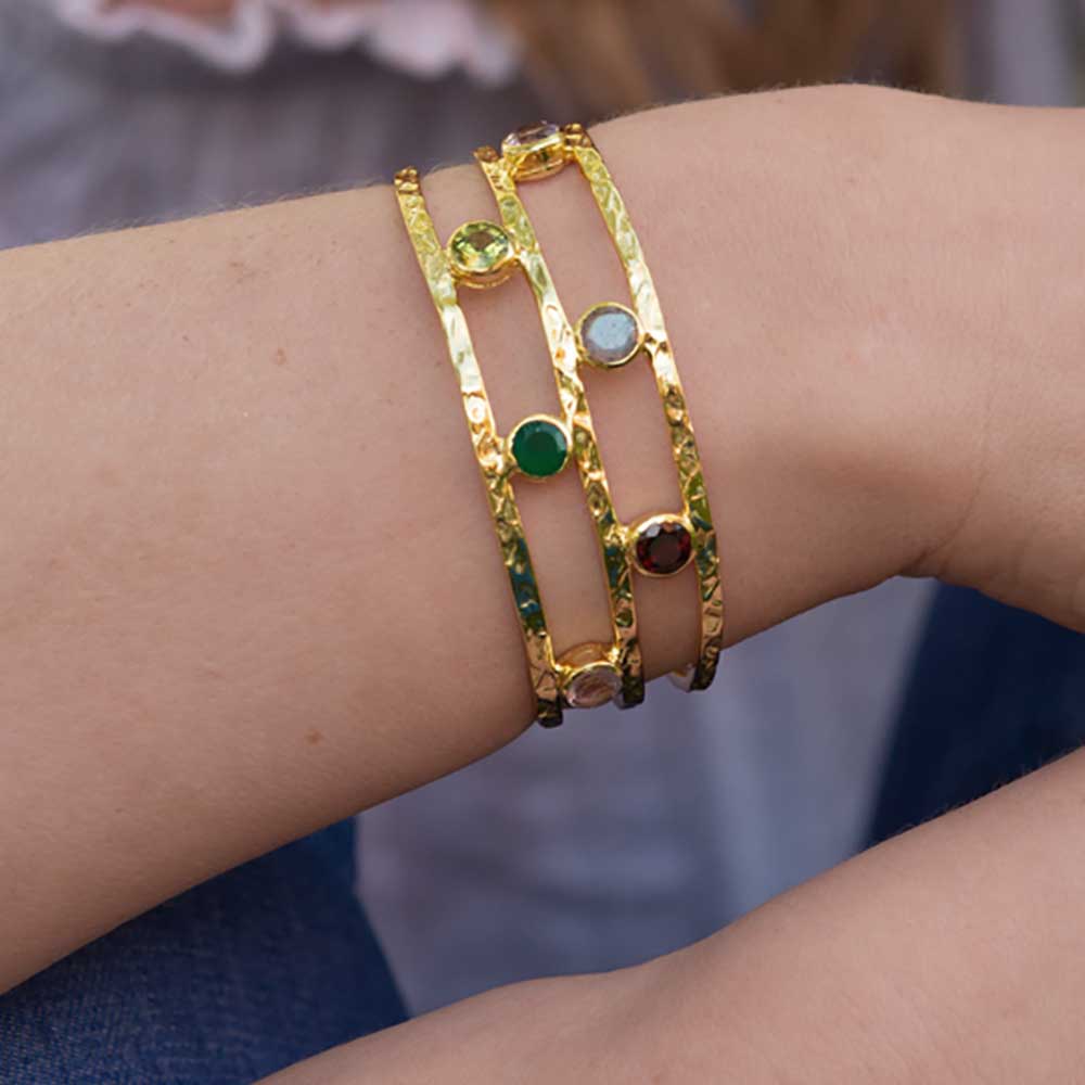 Thalia Gemstone Bangle with Garnet, Peridot, Labradorite &amp; Amethyst