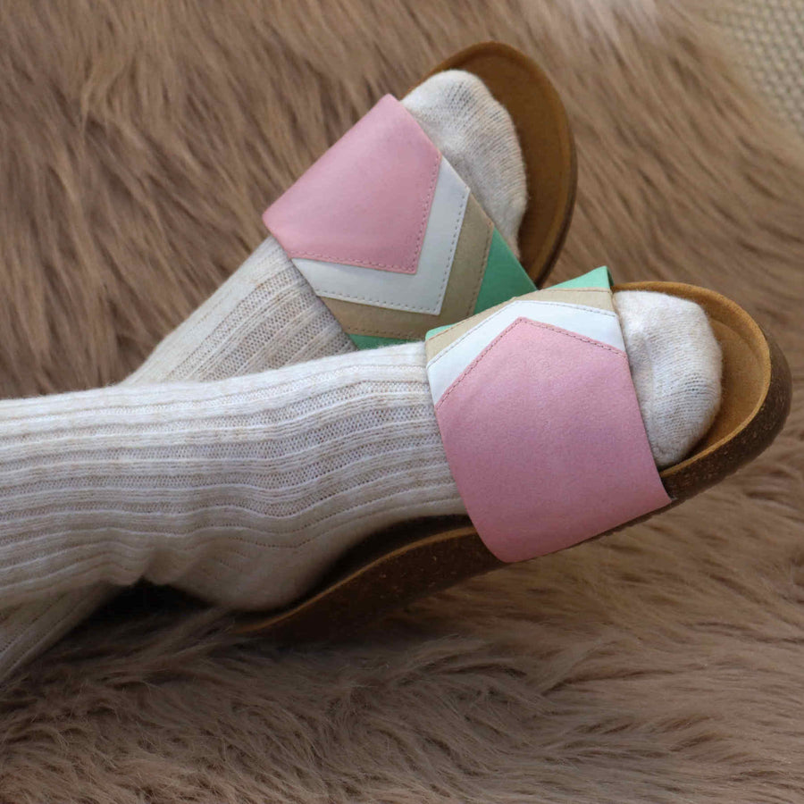 Premium vegan sandals in strawberry pink, white, nude, mint - fair fashion, ergonomic, slip-resistant, eco-friendly, PETA certified by Fünve at brixbailey.com