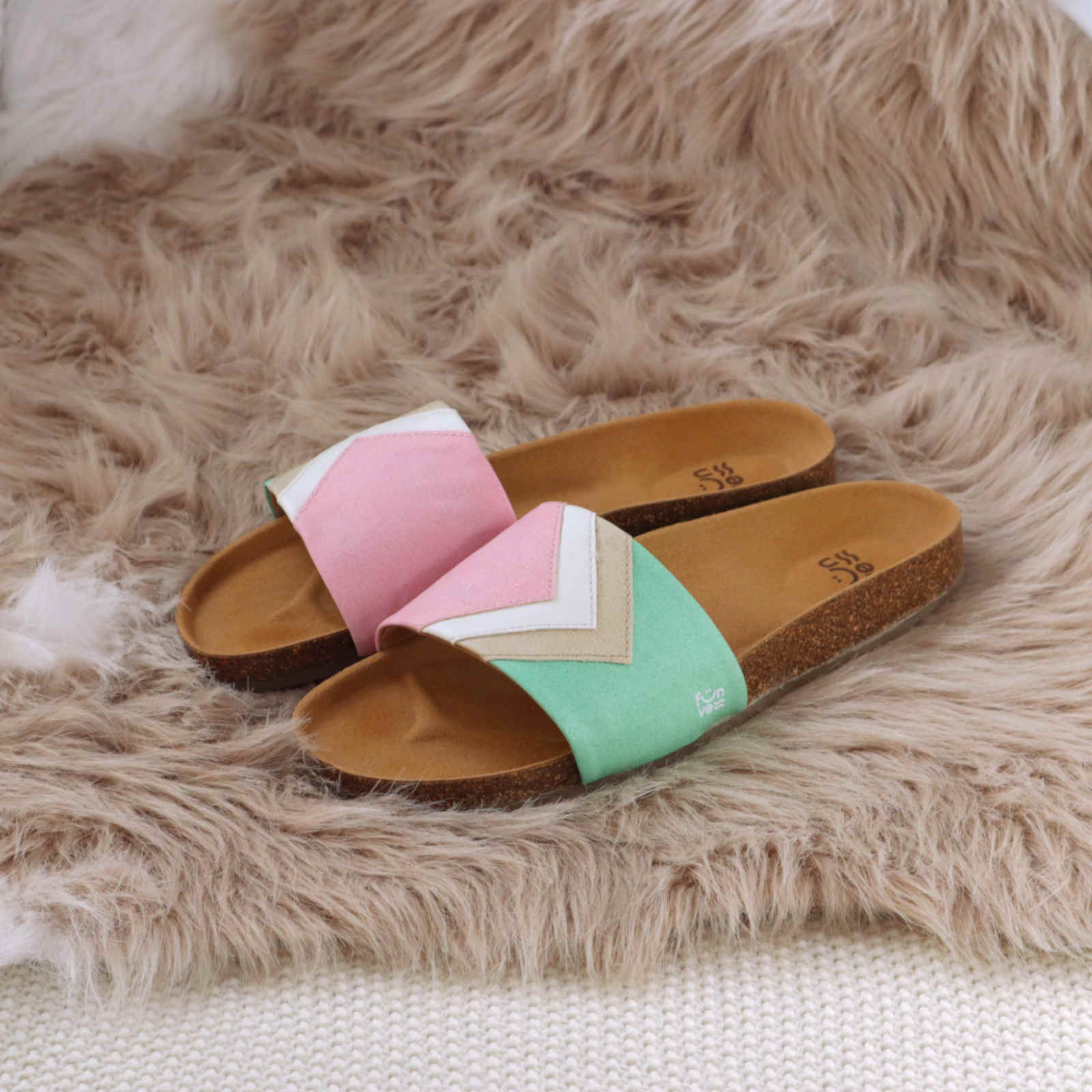 Premium vegan strawberry pink sandals, stylish and comfortable with ergonomic footbed, slip-resistant sole, eco-friendly fair fashion by Fünve at brixbailey.com