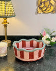 Stripy Scalloped Small Basket - Strawberry