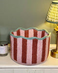Stripy Scalloped Basket - Strawberry