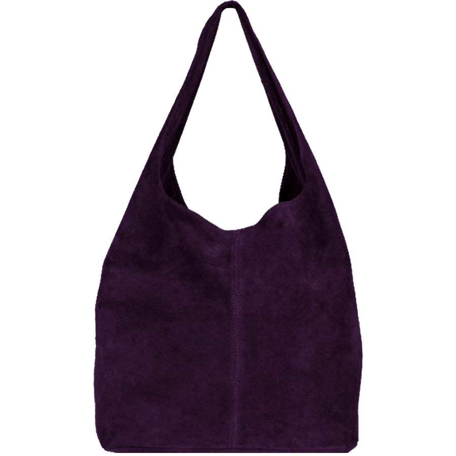 Suede Leather Hobo Boho Shoulder Bag Purple