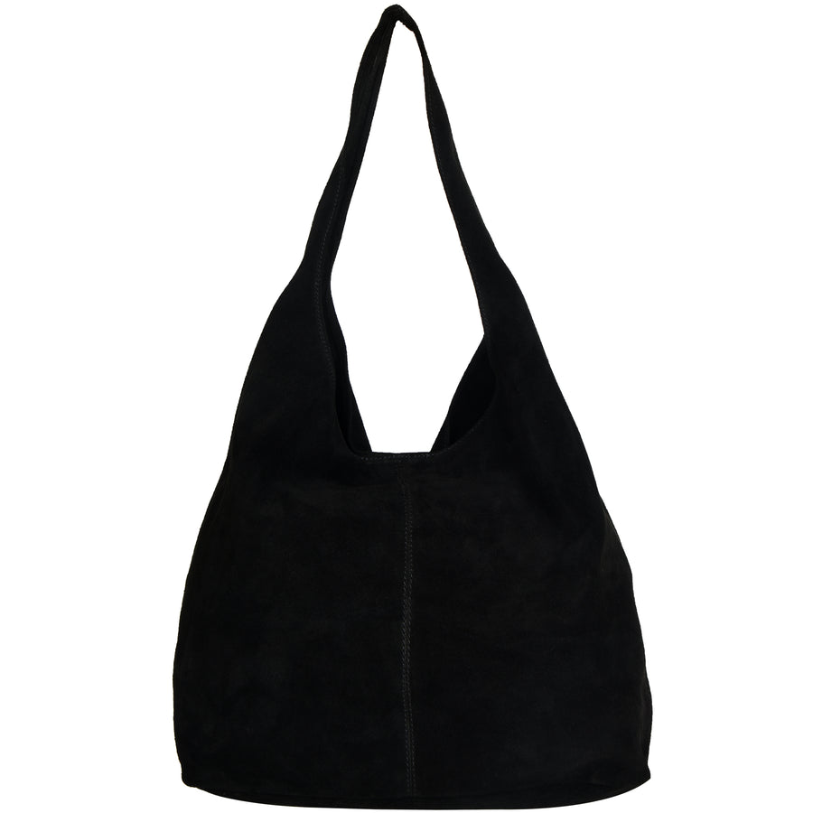 Black Suede Leather Hobo Boho Shoulder Bag Brix and Bailey Ethical Handbag Brand