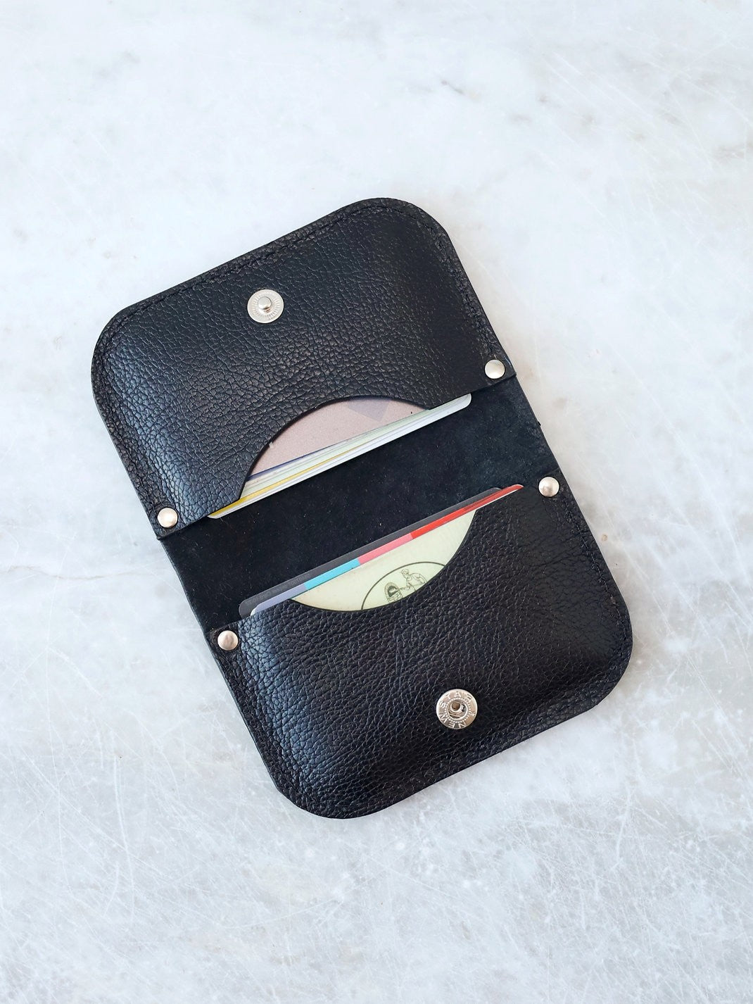 Black Textured Leather Card Wallet